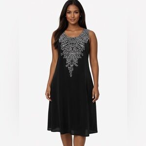 Timeless Naeem Khan Vintage Elegant Black Embroidered Midi Dress Women Size S